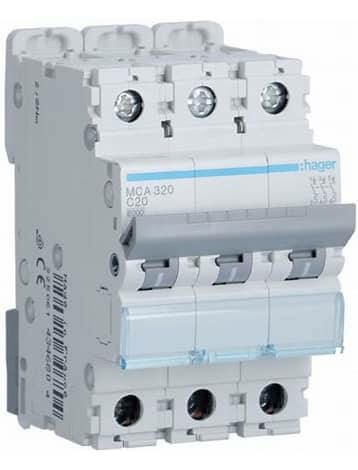 HAGER MU320 A  Interruptor automático modular MCB 3P 6/10 kA C-20 A 3M u x